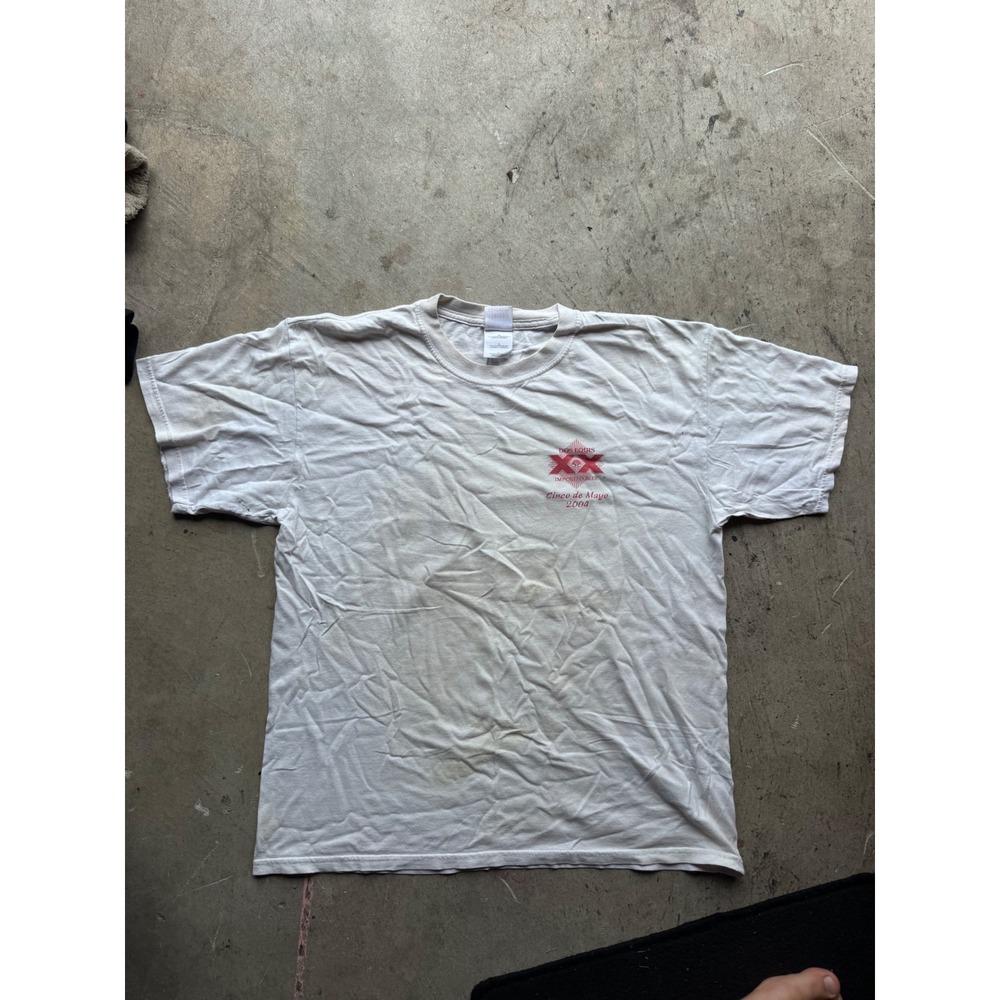 Vintage Dos Equis XX Cinco de Mayo 2004 Beer Graphic T-Shirt White Large